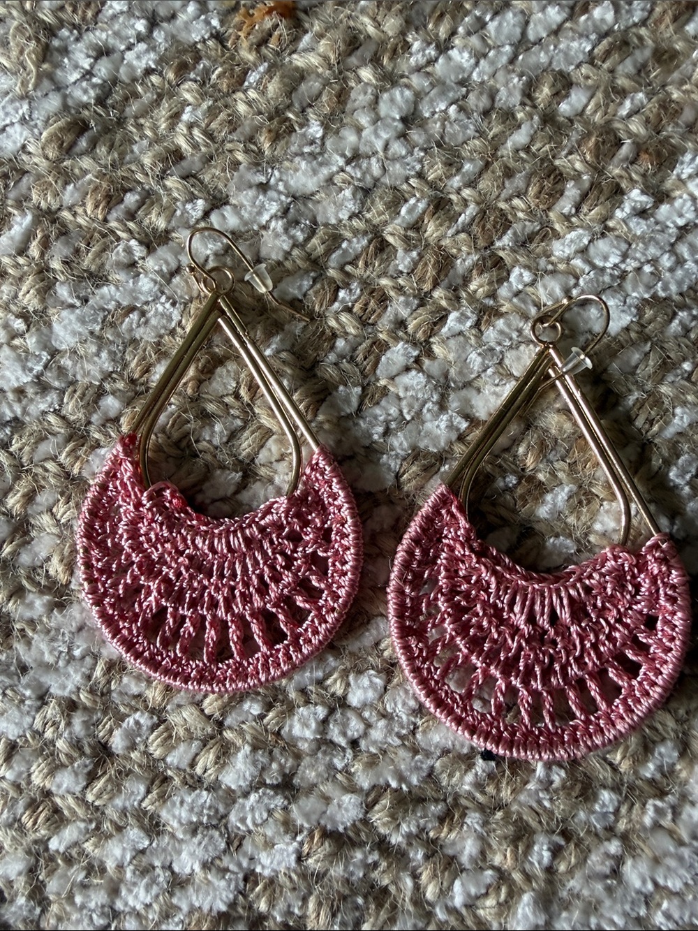 Handcrafted Pink Crochet Hoop Earrings - Women Jewelry